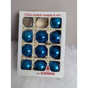 Vintage glass Christmas ornaments, Tree baubles, Classic blue, shiny set of 10